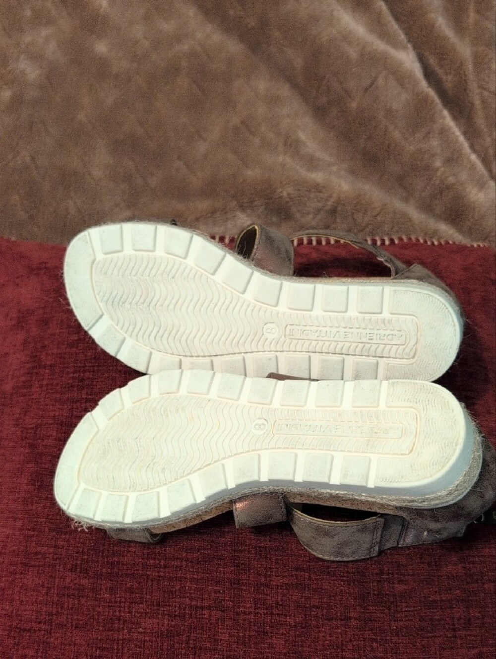 Adrienne Vittadini Taupe Brown Cork Wedge Sandals - Picture 5 of 5